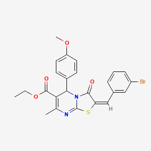 molecular formula C24H21BrN2O4S B11680937 ethyl (2E)-2-(3-bromobenzylidene)-5-(4-methoxyphenyl)-7-methyl-3-oxo-2,3-dihydro-5H-[1,3]thiazolo[3,2-a]pyrimidine-6-carboxylate 