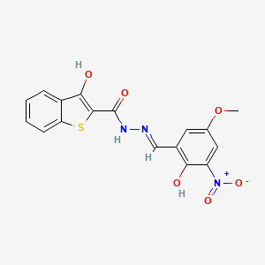 molecular formula C17H13N3O6S B11680939 3-hydroxy-N'-[(E)-(2-hydroxy-5-methoxy-3-nitrophenyl)methylidene]-1-benzothiophene-2-carbohydrazide 