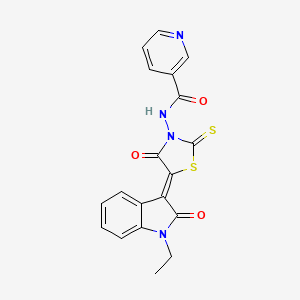 N-[(5Z)-5-(1-ethyl-2-oxo-1,2-dihydro-3H-indol-3-ylidene)-4-oxo-2-thioxo-1,3-thiazolidin-3-yl]nicotinamide