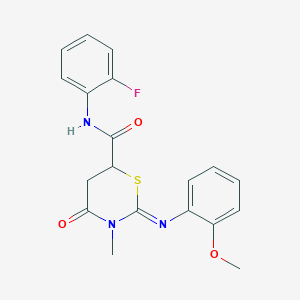 molecular formula C19H18FN3O3S B11681013 (2Z)-N-(2-fluorophenyl)-2-[(2-methoxyphenyl)imino]-3-methyl-4-oxo-1,3-thiazinane-6-carboxamide 