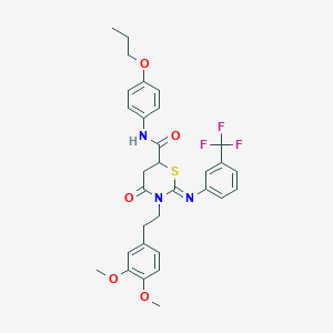 molecular formula C31H32F3N3O5S B11681030 (2Z)-3-[2-(3,4-dimethoxyphenyl)ethyl]-4-oxo-N-(4-propoxyphenyl)-2-{[3-(trifluoromethyl)phenyl]imino}-1,3-thiazinane-6-carboxamide 