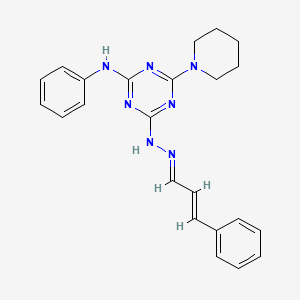 molecular formula C23H25N7 B11681043 N-Phenyl-4-(2-(3-phenylallylidene)hydrazinyl)-6-(piperidin-1-yl)-1,3,5-triazin-2-amine 