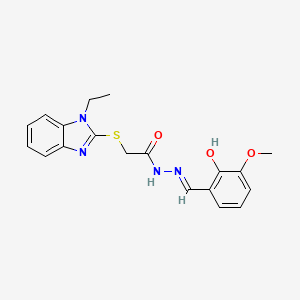 molecular formula C19H20N4O3S B11681047 2-[(1-ethyl-1H-benzimidazol-2-yl)sulfanyl]-N'-[(E)-(2-hydroxy-3-methoxyphenyl)methylidene]acetohydrazide 