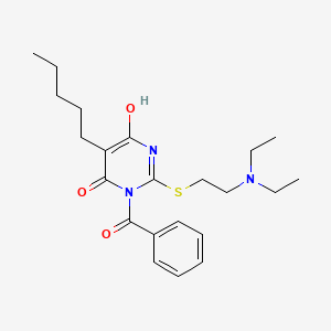 molecular formula C22H31N3O3S B11681056 2-{[2-(diethylamino)ethyl]sulfanyl}-6-hydroxy-5-pentyl-3-(phenylcarbonyl)pyrimidin-4(3H)-one 