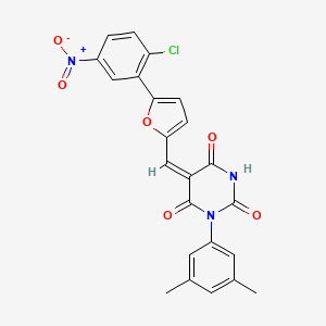 molecular formula C23H16ClN3O6 B11681071 (5E)-5-{[5-(2-chloro-5-nitrophenyl)furan-2-yl]methylidene}-3-(3,5-dimethylphenyl)-6-hydroxypyrimidine-2,4(3H,5H)-dione 