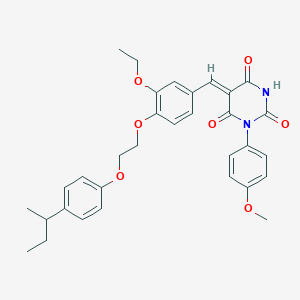 (5Z)-5-(4-{2-[4-(butan-2-yl)phenoxy]ethoxy}-3-ethoxybenzylidene)-1-(4-methoxyphenyl)pyrimidine-2,4,6(1H,3H,5H)-trione