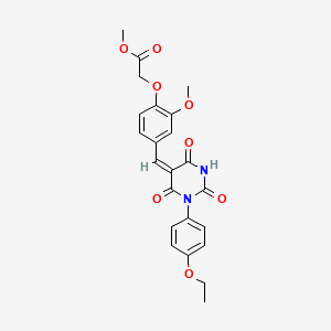 molecular formula C23H22N2O8 B11681086 methyl (4-{(E)-[1-(4-ethoxyphenyl)-2,4,6-trioxotetrahydropyrimidin-5(2H)-ylidene]methyl}-2-methoxyphenoxy)acetate 