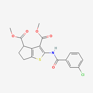 molecular formula C18H16ClNO5S B11681119 dimethyl 2-[(3-chlorobenzoyl)amino]-5,6-dihydro-4H-cyclopenta[b]thiophene-3,4-dicarboxylate 