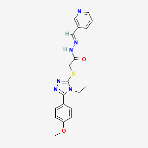 molecular formula C19H20N6O2S B11681129 2-{[4-Ethyl-5-(4-methoxyphenyl)-4H-1,2,4-triazol-3-YL]sulfanyl}-N'-[(E)-3-pyridinylmethylidene]acetohydrazide 