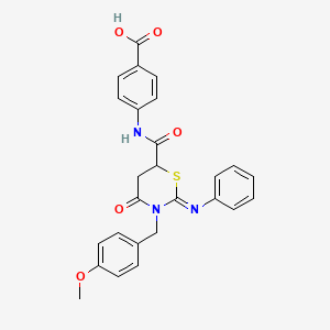 molecular formula C26H23N3O5S B11681203 4-({[(2Z)-3-(4-methoxybenzyl)-4-oxo-2-(phenylimino)-1,3-thiazinan-6-yl]carbonyl}amino)benzoic acid 