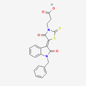 molecular formula C21H16N2O4S2 B11681291 3-{4-Oxo-5-[2-oxo-1-benzylbenzo[d]azolidin-3-ylidene]-2-thioxo-1,3-thiazolidin-3-yl}propanoic acid 