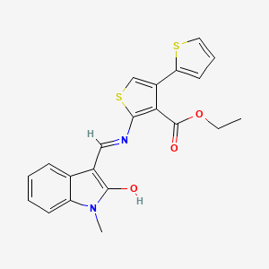 molecular formula C21H18N2O3S2 B11681294 (E)-ethyl 5'-(((1-methyl-2-oxoindolin-3-ylidene)methyl)amino)-[2,3'-bithiophene]-4'-carboxylate 