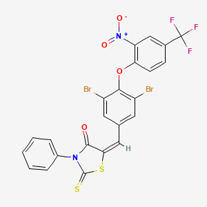 molecular formula C23H11Br2F3N2O4S2 B11681312 (5E)-5-{3,5-dibromo-4-[2-nitro-4-(trifluoromethyl)phenoxy]benzylidene}-3-phenyl-2-thioxo-1,3-thiazolidin-4-one 