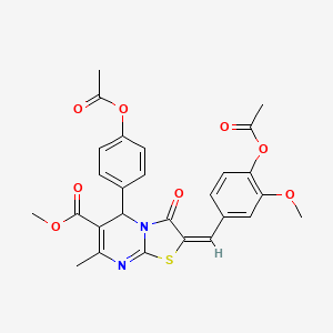 molecular formula C27H24N2O8S B11681348 methyl (2E)-2-[4-(acetyloxy)-3-methoxybenzylidene]-5-[4-(acetyloxy)phenyl]-7-methyl-3-oxo-2,3-dihydro-5H-[1,3]thiazolo[3,2-a]pyrimidine-6-carboxylate 