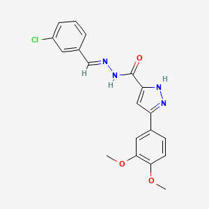 molecular formula C19H17ClN4O3 B11681409 N'-(3-Chlorobenzylidene)-3-(3,4-dimethoxyphenyl)-1H-pyrazole-5-carbohydrazide 