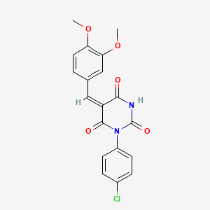 (5E)-1-(4-chlorophenyl)-5-(3,4-dimethoxybenzylidene)pyrimidine-2,4,6(1H,3H,5H)-trione