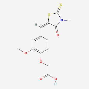 molecular formula C14H13NO5S2 B11681495 {2-methoxy-4-[(E)-(3-methyl-4-oxo-2-thioxo-1,3-thiazolidin-5-ylidene)methyl]phenoxy}acetic acid 