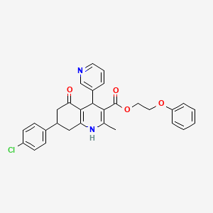 molecular formula C30H27ClN2O4 B11681501 2-Phenoxyethyl 7-(4-chlorophenyl)-2-methyl-5-oxo-4-(pyridin-3-yl)-1,4,5,6,7,8-hexahydroquinoline-3-carboxylate 