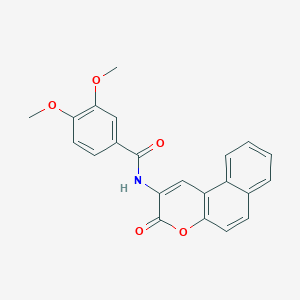 molecular formula C22H17NO5 B11681519 3,4-Dimethoxy-N-{3-oxo-3H-benzo[F]chromen-2-YL}benzamide 