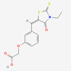 molecular formula C14H13NO4S2 B11681580 {3-[(E)-(3-ethyl-4-oxo-2-thioxo-1,3-thiazolidin-5-ylidene)methyl]phenoxy}acetic acid 