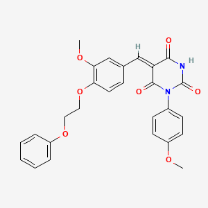 molecular formula C27H24N2O7 B11681649 (5Z)-5-[3-methoxy-4-(2-phenoxyethoxy)benzylidene]-1-(4-methoxyphenyl)pyrimidine-2,4,6(1H,3H,5H)-trione 