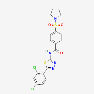 molecular formula C19H16Cl2N4O3S2 B11681651 N-[5-(2,4-Dichlorophenyl)-1,3,4-thiadiazol-2-YL]-4-(pyrrolidine-1-sulfonyl)benzamide 