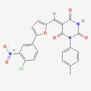 molecular formula C22H14ClN3O6 B11681660 (5Z)-5-{[5-(4-chloro-3-nitrophenyl)furan-2-yl]methylidene}-1-(4-methylphenyl)pyrimidine-2,4,6(1H,3H,5H)-trione 