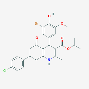 molecular formula C27H27BrClNO5 B11681694 Propan-2-yl 4-(3-bromo-4-hydroxy-5-methoxyphenyl)-7-(4-chlorophenyl)-2-methyl-5-oxo-1,4,5,6,7,8-hexahydroquinoline-3-carboxylate 