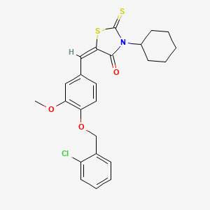 (5E)-5-({4-[(2-Chlorophenyl)methoxy]-3-methoxyphenyl}methylidene)-3-cyclohexyl-2-sulfanylidene-1,3-thiazolidin-4-one