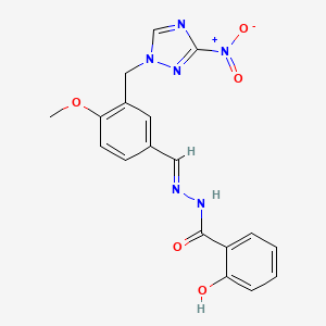 molecular formula C18H16N6O5 B11681706 2-HO-N'-(4-Meo-3-((3-nitro-1H-1,2,4-triazol-1-YL)ME)benzylidene)benzohydrazide 