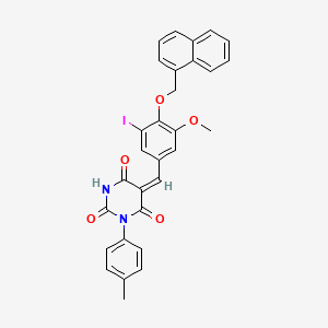 (5E)-5-[3-iodo-5-methoxy-4-(naphthalen-1-ylmethoxy)benzylidene]-1-(4-methylphenyl)pyrimidine-2,4,6(1H,3H,5H)-trione