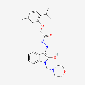 molecular formula C25H30N4O4 B11681739 2-[5-methyl-2-(propan-2-yl)phenoxy]-N'-[(3Z)-1-(morpholin-4-ylmethyl)-2-oxo-1,2-dihydro-3H-indol-3-ylidene]acetohydrazide 