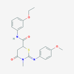 molecular formula C21H23N3O4S B11681775 (2E)-N-(3-ethoxyphenyl)-2-[(4-methoxyphenyl)imino]-3-methyl-4-oxo-1,3-thiazinane-6-carboxamide 