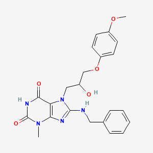 molecular formula C23H25N5O5 B11681804 8-(benzylamino)-7-[2-hydroxy-3-(4-methoxyphenoxy)propyl]-3-methyl-2,3,6,7-tetrahydro-1H-purine-2,6-dione 