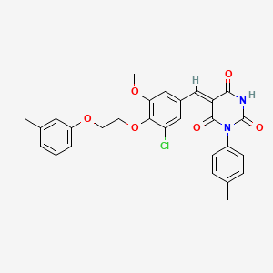 molecular formula C28H25ClN2O6 B11681805 (5Z)-5-({3-Chloro-5-methoxy-4-[2-(3-methylphenoxy)ethoxy]phenyl}methylidene)-1-(4-methylphenyl)-1,3-diazinane-2,4,6-trione 