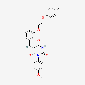 molecular formula C27H24N2O6 B11681807 (5E)-1-(4-methoxyphenyl)-5-{3-[2-(4-methylphenoxy)ethoxy]benzylidene}pyrimidine-2,4,6(1H,3H,5H)-trione 