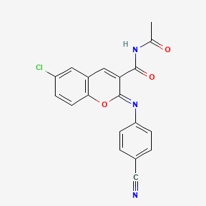 molecular formula C19H12ClN3O3 B11681821 (2Z)-N-acetyl-6-chloro-2-[(4-cyanophenyl)imino]-2H-chromene-3-carboxamide 