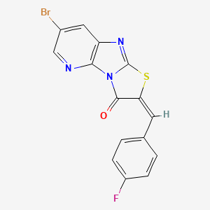 molecular formula C15H7BrFN3OS B11681849 (4E)-10-bromo-4-[(4-fluorophenyl)methylidene]-5-thia-2,7,12-triazatricyclo[6.4.0.02,6]dodeca-1(8),6,9,11-tetraen-3-one 