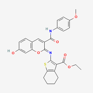 molecular formula C28H26N2O6S B11681870 Ethyl 2-{[(2Z)-7-hydroxy-3-[(4-methoxyphenyl)carbamoyl]-2H-chromen-2-ylidene]amino}-4,5,6,7-tetrahydro-1-benzothiophene-3-carboxylate 