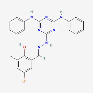 molecular formula C23H20BrN7O B11681885 2-[(E)-{2-[4,6-bis(phenylamino)-1,3,5-triazin-2-yl]hydrazinylidene}methyl]-4-bromo-6-methylphenol 