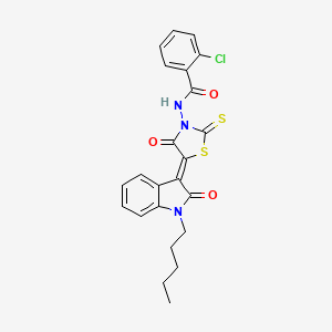 2-chloro-N-[(5Z)-4-oxo-5-(2-oxo-1-pentyl-1,2-dihydro-3H-indol-3-ylidene)-2-thioxo-1,3-thiazolidin-3-yl]benzamide