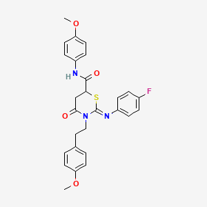 molecular formula C27H26FN3O4S B11681913 (2Z)-2-[(4-fluorophenyl)imino]-N-(4-methoxyphenyl)-3-[2-(4-methoxyphenyl)ethyl]-4-oxo-1,3-thiazinane-6-carboxamide 