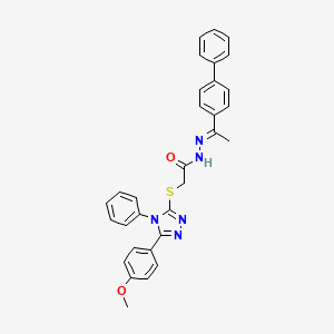 molecular formula C31H27N5O2S B11681926 N'-[(1E)-1-(biphenyl-4-yl)ethylidene]-2-{[5-(4-methoxyphenyl)-4-phenyl-4H-1,2,4-triazol-3-yl]sulfanyl}acetohydrazide 