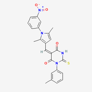 molecular formula C24H20N4O4S B11682022 (5E)-5-{[2,5-dimethyl-1-(3-nitrophenyl)-1H-pyrrol-3-yl]methylidene}-1-(3-methylphenyl)-2-sulfanylpyrimidine-4,6(1H,5H)-dione 