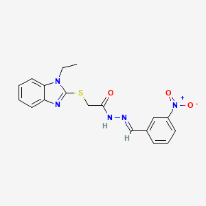 molecular formula C18H17N5O3S B11682101 2-[(1-ethyl-1H-benzimidazol-2-yl)sulfanyl]-N'-[(E)-(3-nitrophenyl)methylidene]acetohydrazide 