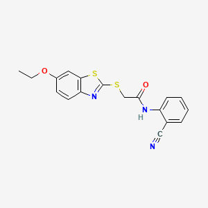 molecular formula C18H15N3O2S2 B11682102 N-(2-cyanophenyl)-2-[(6-ethoxy-1,3-benzothiazol-2-yl)sulfanyl]acetamide 