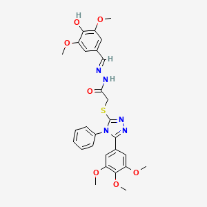 N'-[(E)-(4-hydroxy-3,5-dimethoxyphenyl)methylidene]-2-{[4-phenyl-5-(3,4,5-trimethoxyphenyl)-4H-1,2,4-triazol-3-yl]thio}acetohydrazide