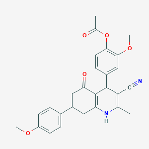 molecular formula C27H26N2O5 B11682128 4-[3-Cyano-7-(4-methoxyphenyl)-2-methyl-5-oxo-1,4,5,6,7,8-hexahydroquinolin-4-yl]-2-methoxyphenyl acetate 