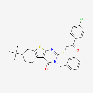 molecular formula C29H29ClN2O2S2 B11682145 3-benzyl-7-tert-butyl-2-{[2-(4-chlorophenyl)-2-oxoethyl]sulfanyl}-5,6,7,8-tetrahydro[1]benzothieno[2,3-d]pyrimidin-4(3H)-one 