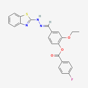 molecular formula C23H18FN3O3S B11682172 4-{(E)-[2-(1,3-benzothiazol-2-yl)hydrazinylidene]methyl}-2-ethoxyphenyl 4-fluorobenzoate 